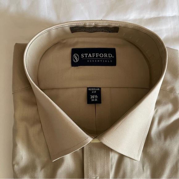 Stafford Essentials Khaki Button-down Collared Dress Shirt - Picture 2 of 4
